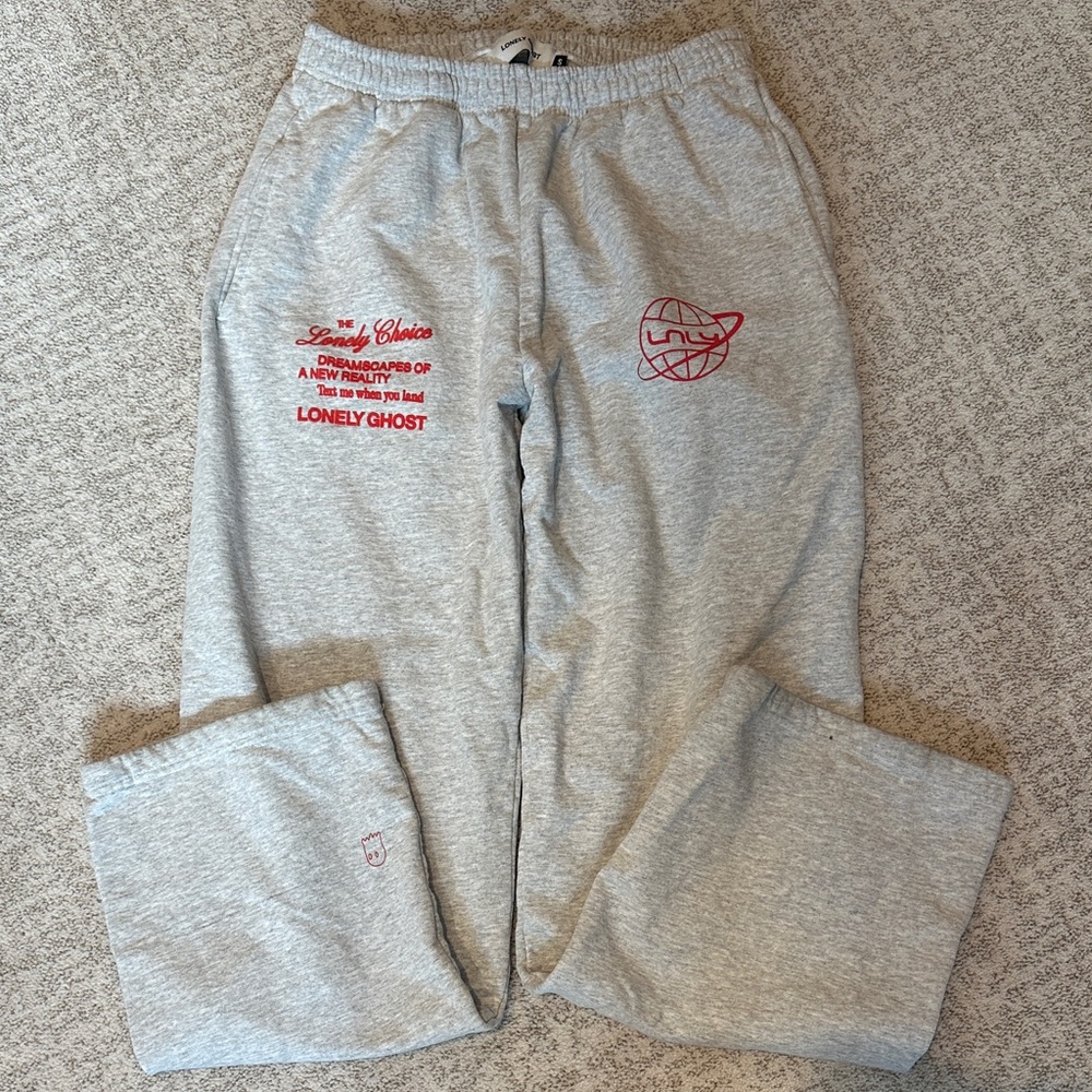 Lonely Ghost Gray Text Me When You Land Wideleg sweatpants, small